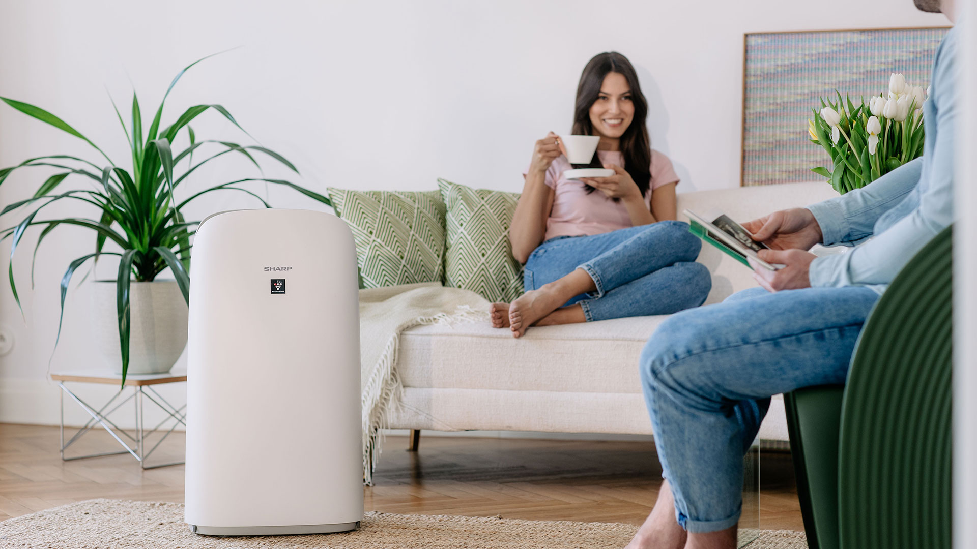 Oczyszczacz powietrza z funkcją jonizacji Sharp UA-KCP100 w salonie (aranżacja)
